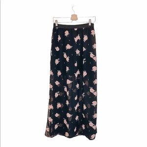 Chiffon Black Floral Rose Maxi Skirt